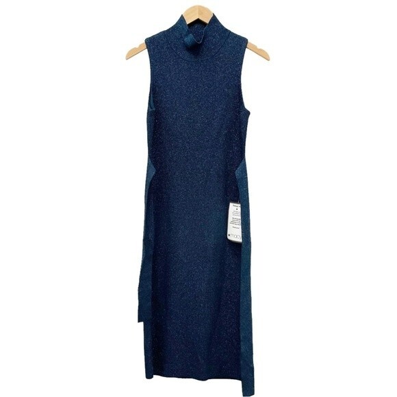 NWT Rachel Roy Kiki Navy Shimmer Midi Fitted Sheath Sweater Dress Size Large NEW - Picture 6 of 16